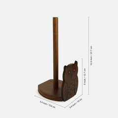 Hand Carved Wooden Tissue Roll Holder with Omniscient Owl Motif