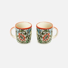 Hand Painted Ceramic Floral Coffee & Tea Mugs (Set of 2, 340 ml)