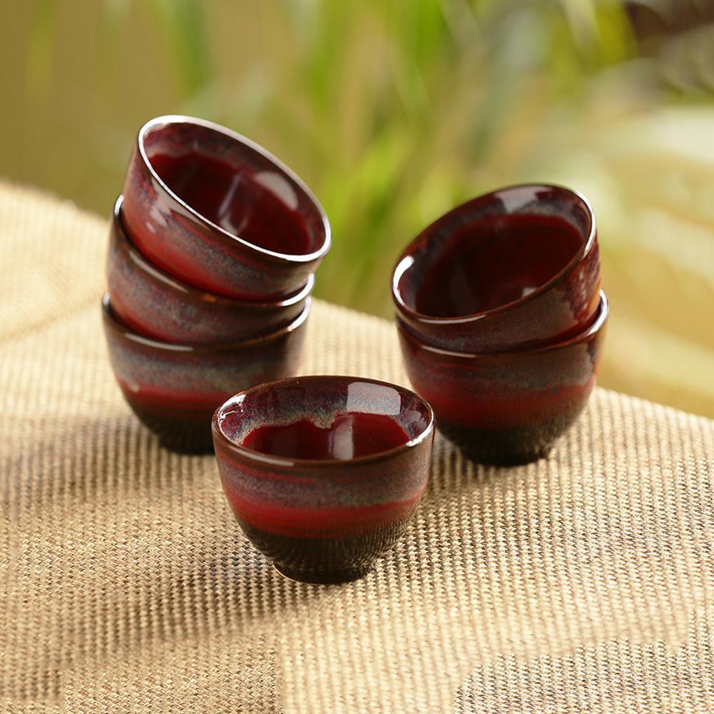 Mystic Crimson Ceramic Dinner Bowls (Set of 6)