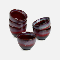 Mystic Crimson Ceramic Dinner Bowls (Set of 6)