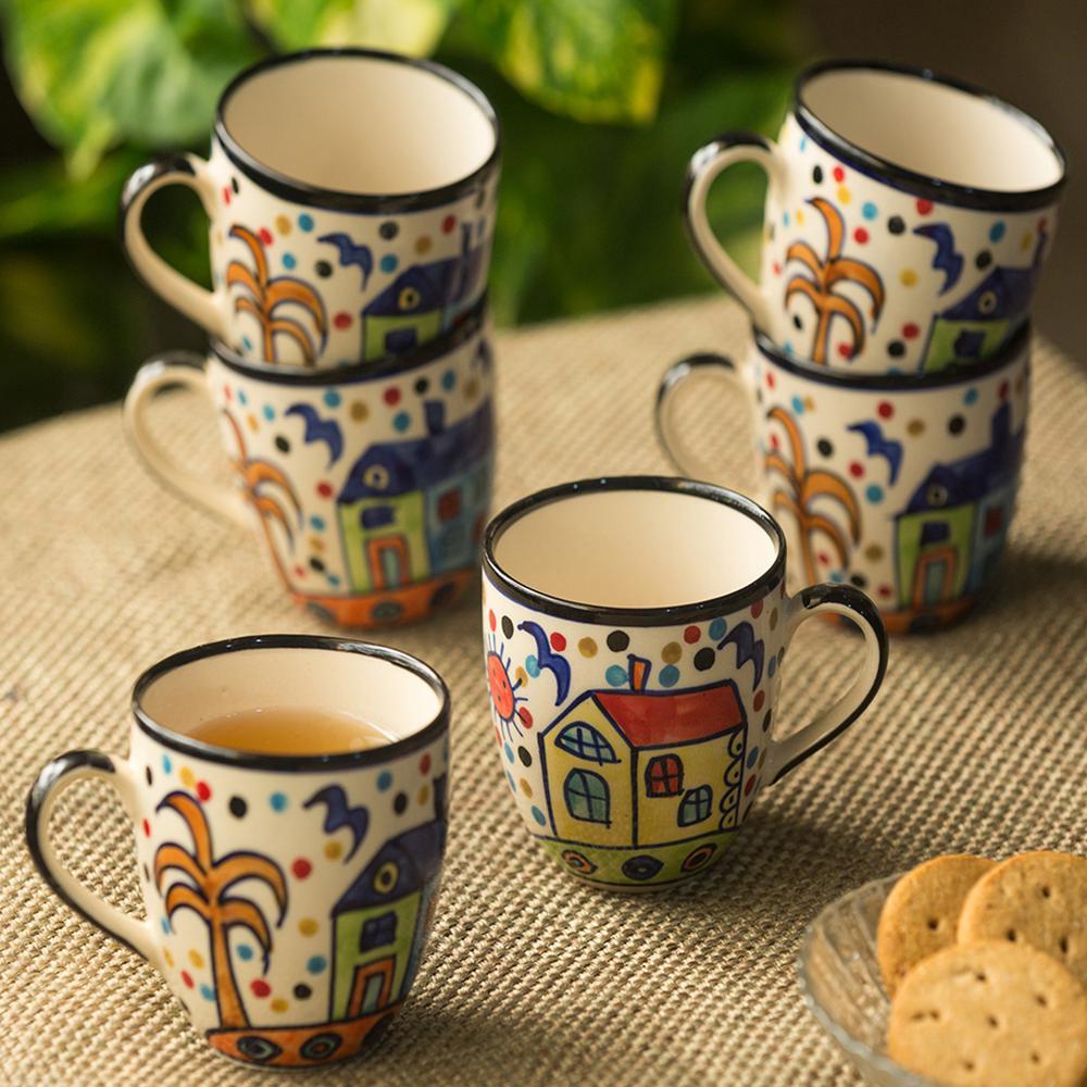 Hand Painted Ceramic Coffee & Tea Cups (Set of 6)