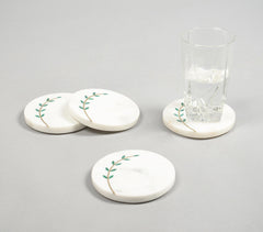 Hand Cut White Marble Leaf Branch Coasters (Set of 4)