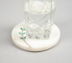 Hand Cut White Marble Leaf Branch Coasters (Set of 4)