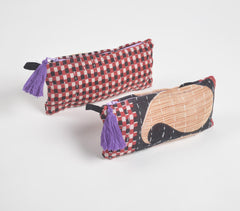 Hand Stitched Upcycled Fabric Pouch with Purple Tassel