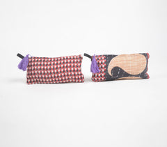 Hand Stitched Upcycled Fabric Pouch with Purple Tassel