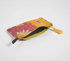 Hand Stitched Upcycled Fabric Pouch with Yellow Tassel