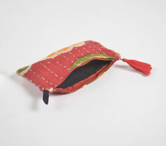Hand Stitched Upcycled Fabric Red Pouch