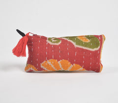 Hand Stitched Upcycled Fabric Red Pouch
