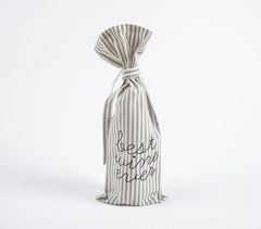 Typographic Striped Drawstring Canvas Wine Bag