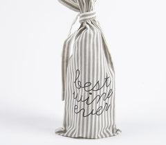 Typographic Striped Drawstring Canvas Wine Bag
