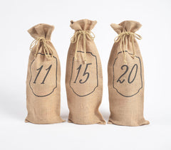 Numeric Drawstring Jute Wine Bags (Set of 3)