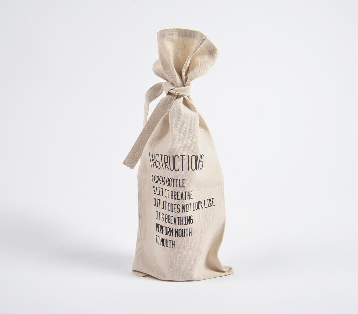 Typographic Drawstring Canvas Wine Bag