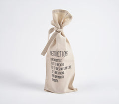 Typographic Drawstring Canvas Wine Bag
