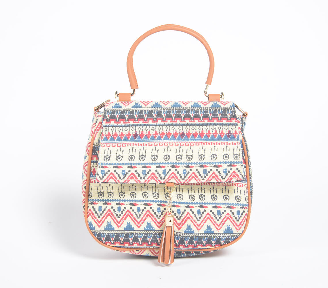 Boho Printed Handbag with Tassel