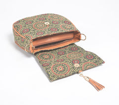 Mandala Printed Olive Handbag with Tassel