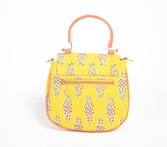 Printed Yellow Floral Handbag with Tassel