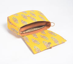 Printed Yellow Floral Handbag with Tassel