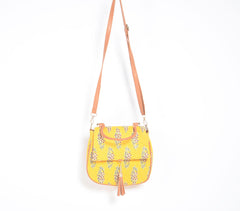 Printed Yellow Floral Handbag with Tassel