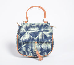 Indigo Printed Handbag with Tassel