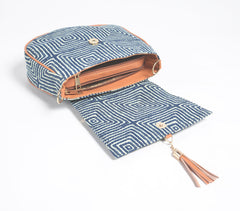 Indigo Printed Handbag with Tassel