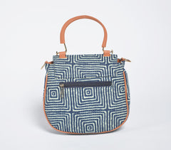 Indigo Printed Handbag with Tassel