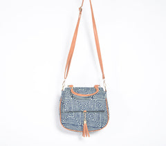 Indigo Printed Handbag with Tassel