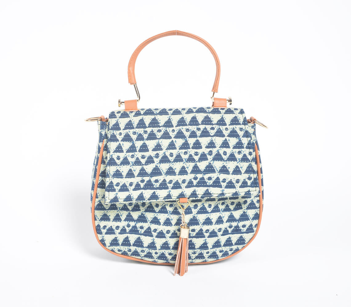 Indigo Triangle Printed Handbag with Tassel