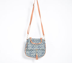Indigo Triangle Printed Handbag with Tassel