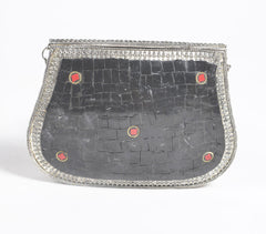 Mosaic Antique Metal Baguette Clutch with Chain Sling