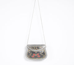 Mosaic Antique Metal Baguette Clutch with Chain Sling