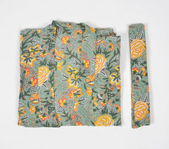 Tropical Floral Block printed Kimono with Tie Up belt