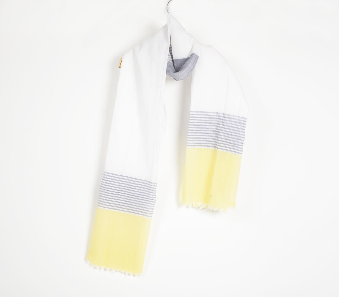 Handloom Cotton Grey & Yellow Colorblock Scarf