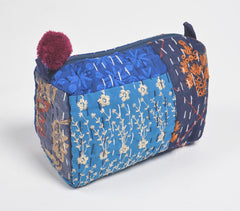 Patch Work Cotton Navy Blue Eco-Friendly Cosmetic Pouch