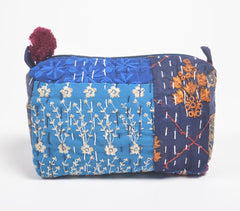 Patch Work Cotton Navy Blue Eco-Friendly Cosmetic Pouch