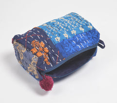 Patch Work Cotton Navy Blue Eco-Friendly Cosmetic Pouch