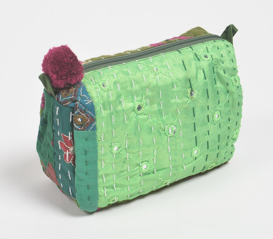Patch Work Cotton Green Eco-Friendly Cosmetic Pouch