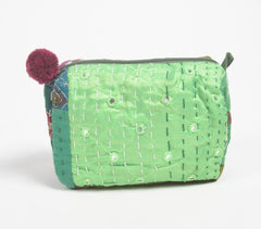 Patch Work Cotton Green Eco-Friendly Cosmetic Pouch
