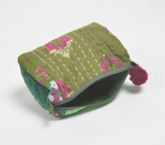 Patch Work Cotton Green Eco-Friendly Cosmetic Pouch