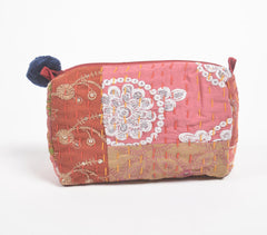 Patch Work Cotton Red Eco-Friendly Cosmetic Pouch