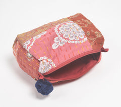 Patch Work Cotton Red Eco-Friendly Cosmetic Pouch