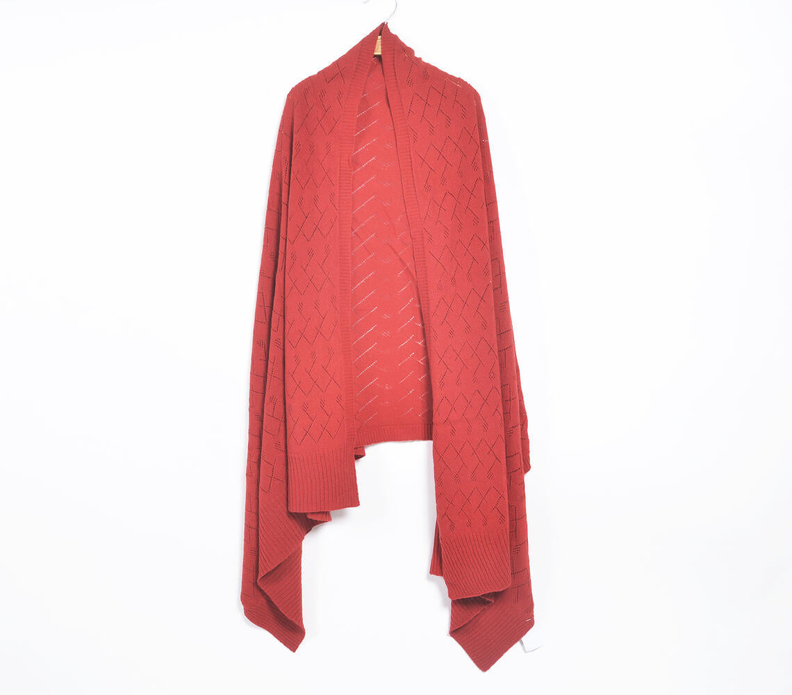 Knitted Lambswool Red Shawl Wrap