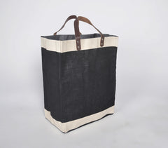 Hand Stitched Jute Black Utility Handbag