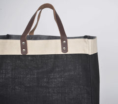 Hand Stitched Jute Black Utility Handbag