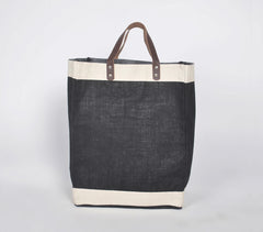 Hand Stitched Jute Black Utility Handbag