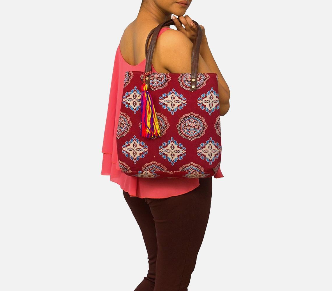 Handcrafted Leatherette Ethnic Red Handbag