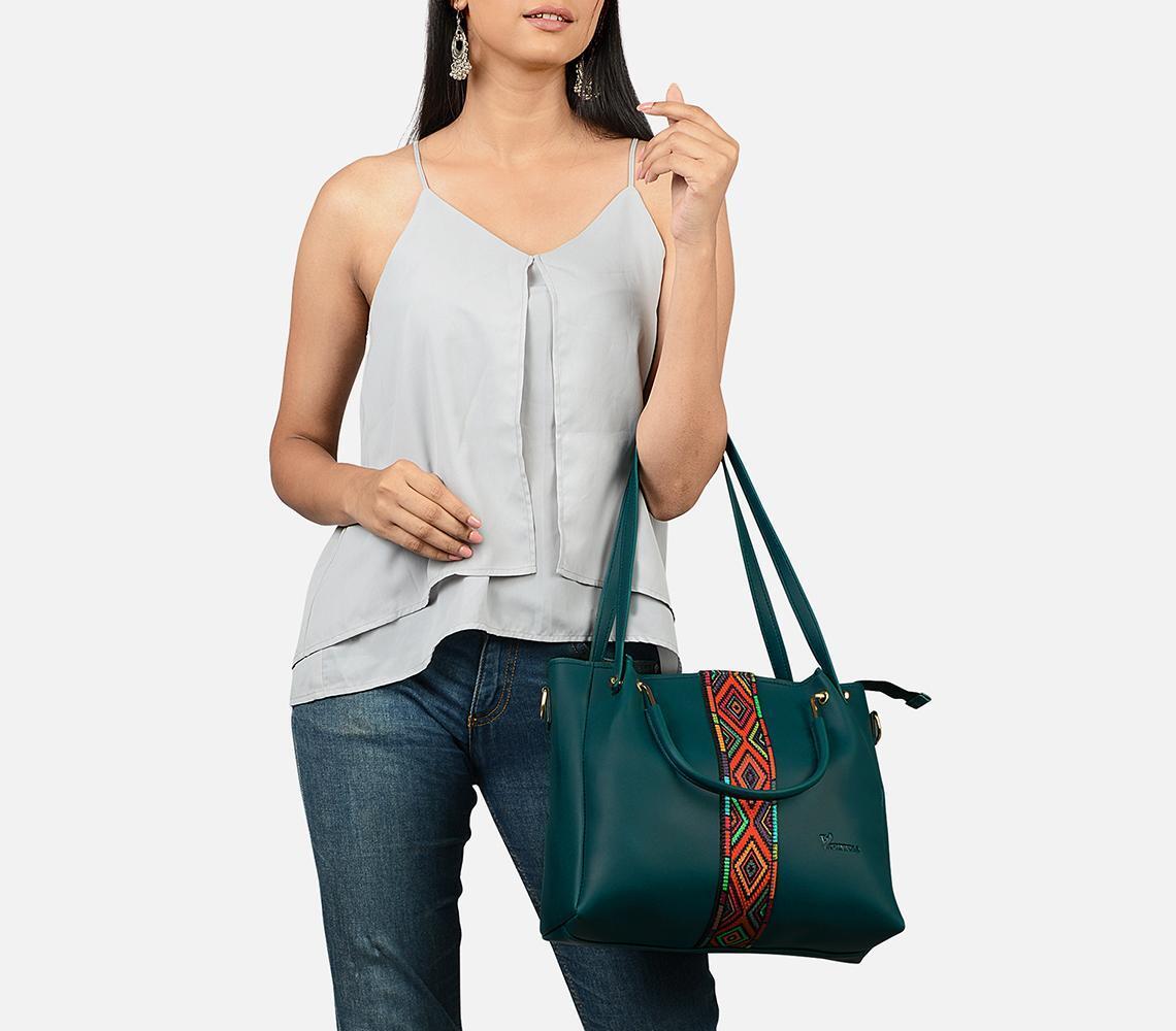 Handcrafted Leatherette Dark Aqua Green Sling Bag (Set of 5)