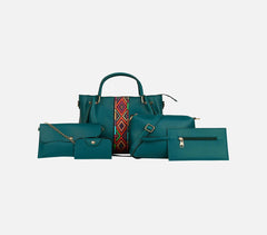 Handcrafted Leatherette Dark Aqua Green Sling Bag (Set of 5)