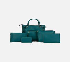 Handcrafted Leatherette Dark Aqua Green Sling Bag (Set of 5)