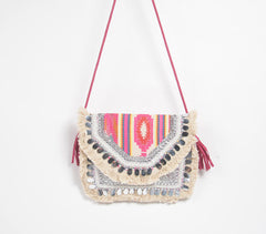 Sequin Embellished Fringed & Tasseled Sling Bag