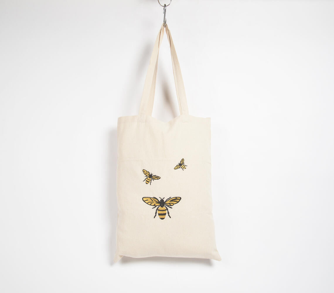 Bumble Bees Embroidered Cotton Tote Bag